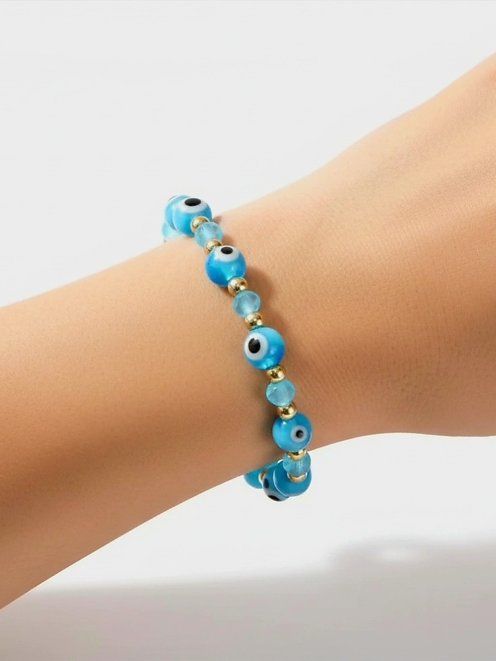 Crystal Rhinestone Blue Evil Eye‎ Beaded Bracelet Stretch